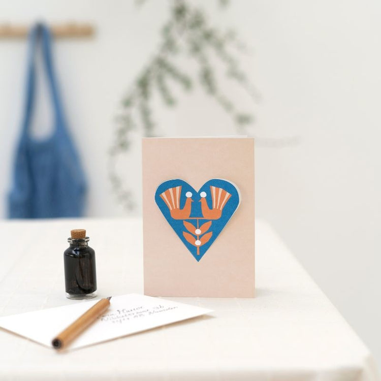 jurianne matter - heart kaart vogels- lichtroze