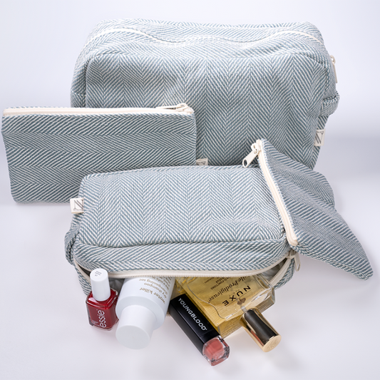 anna nera - toilettas herringbone - l - celadon